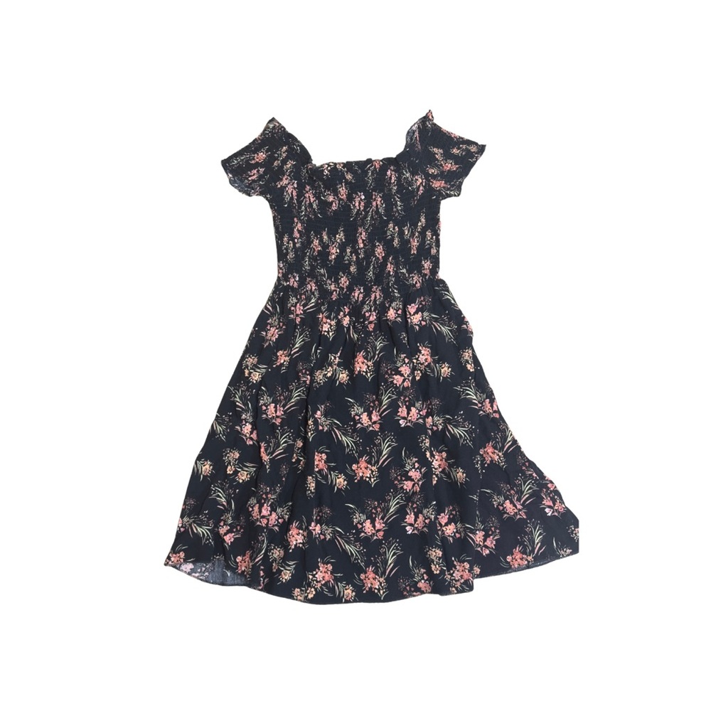 Charlotte Russe Black and Pink Smocked Off-Shoulder Sundress